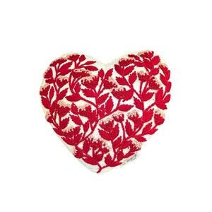 Shabby Chic Heart Shape Embroidered Floral Throw Bed Pillow White Red Cotton